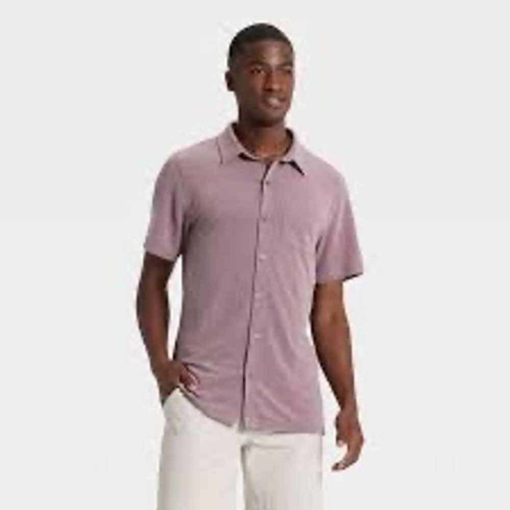 All in Motion Mens Commuter Shirt Mauve Purple Short Sleeve Button Down New XL